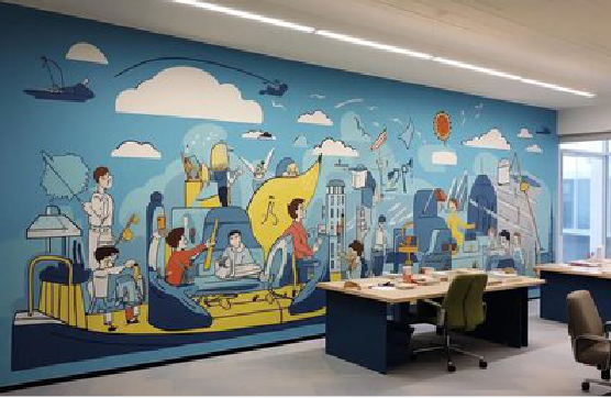 新龙办公室墙绘的特点。